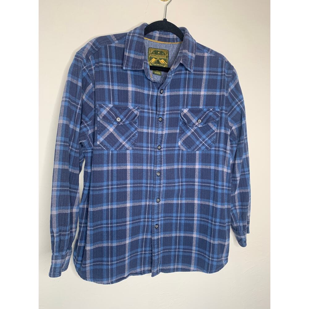 Anchorage Blue Flannel Flap Pocket Heavyt 100% Cotton Sz Large